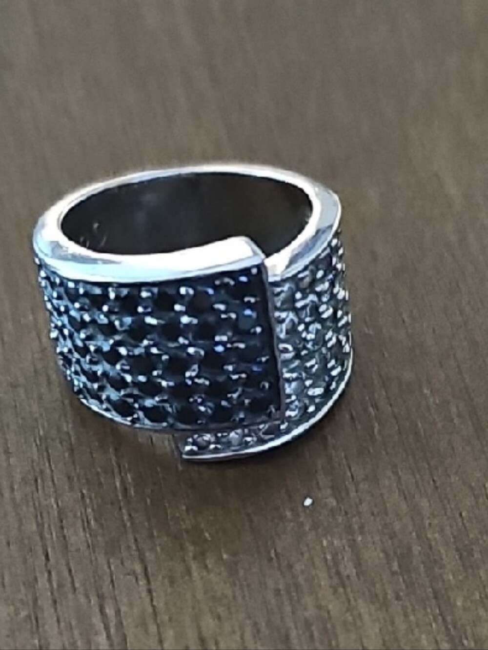 Men's Silver Tone Black Crystal Wide Band Ring